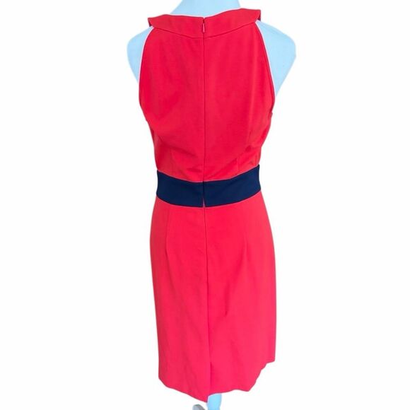 Ava & Aiden Vibrant Coral Midi Dress with Black Waistband size 6. - Picture 3 of 6